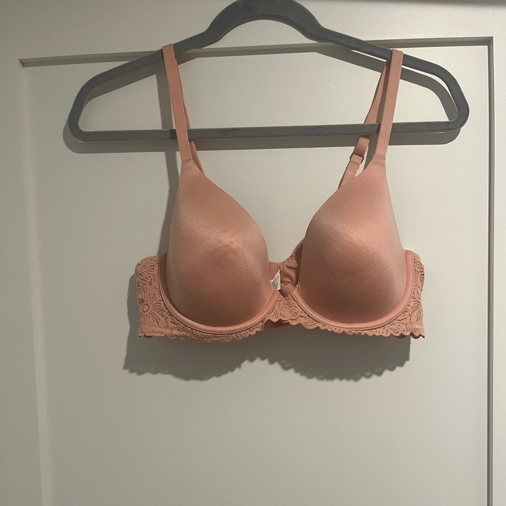 Aerie Pink Molded Cup Bra Intimates with Lace Trim